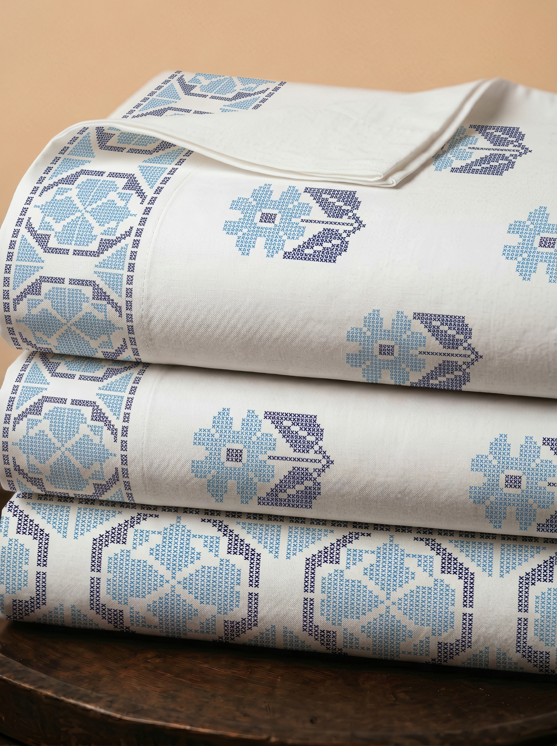 Serene blue prints on pure white