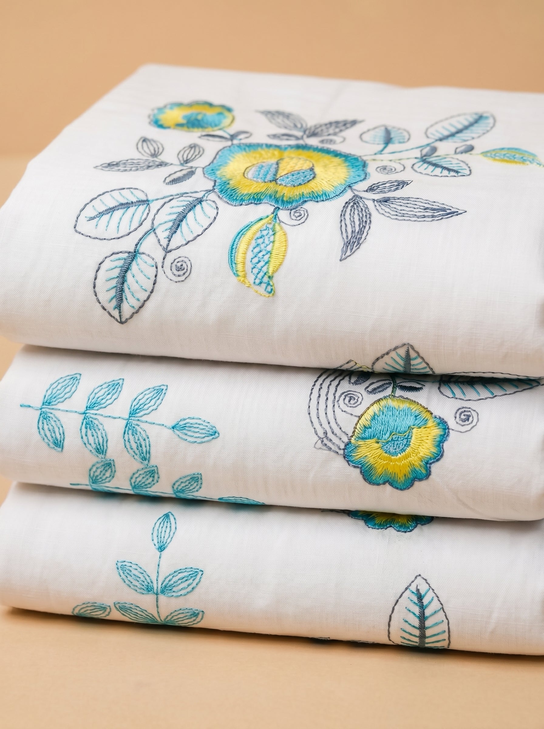 Cool-toned floral embroidery