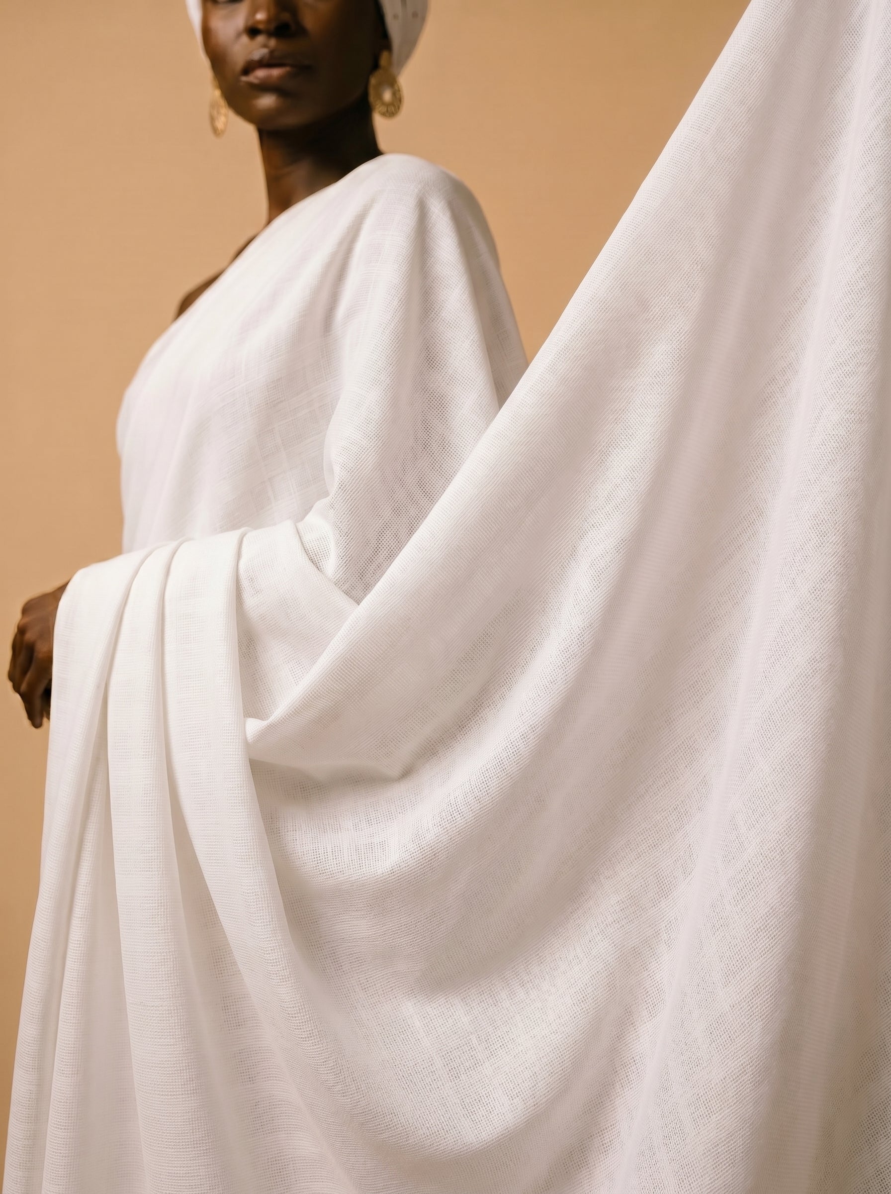 Visible pattern weave in soft white fabric