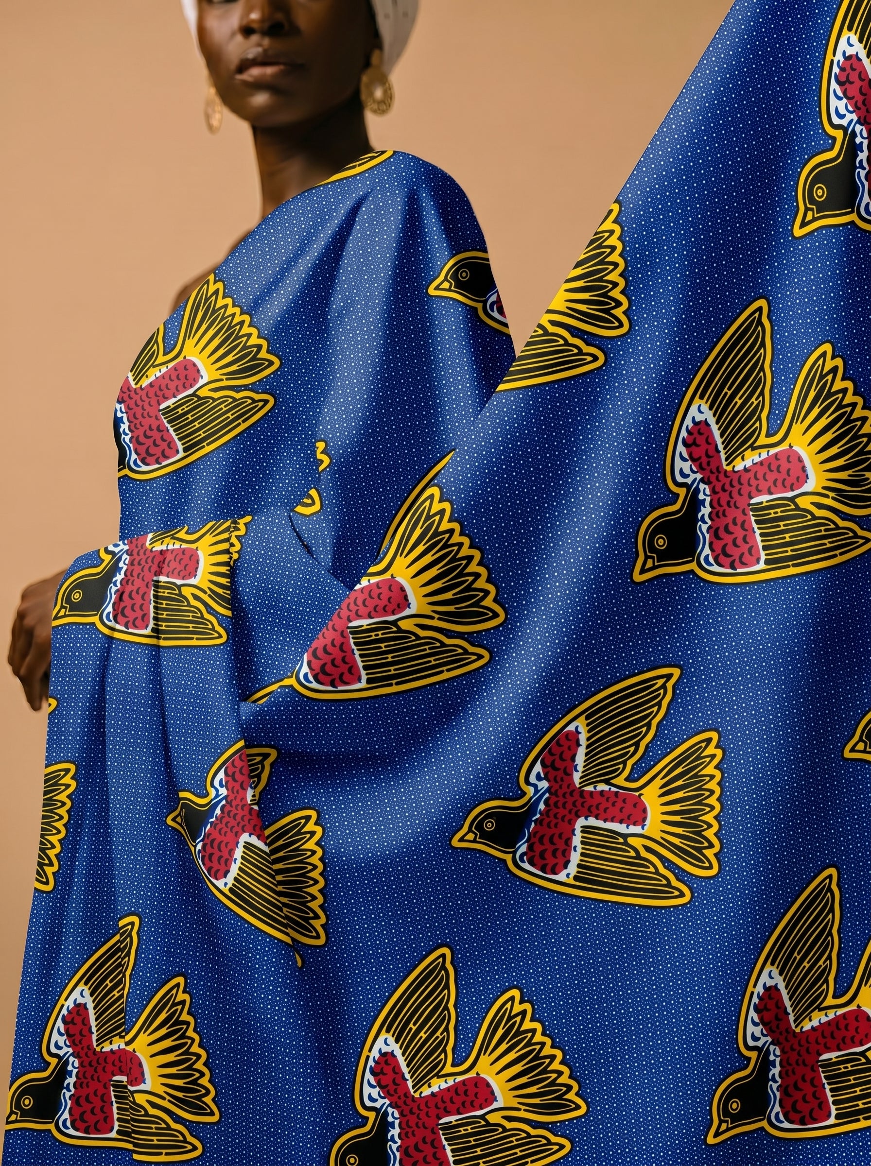 Blue bird print with dotted background