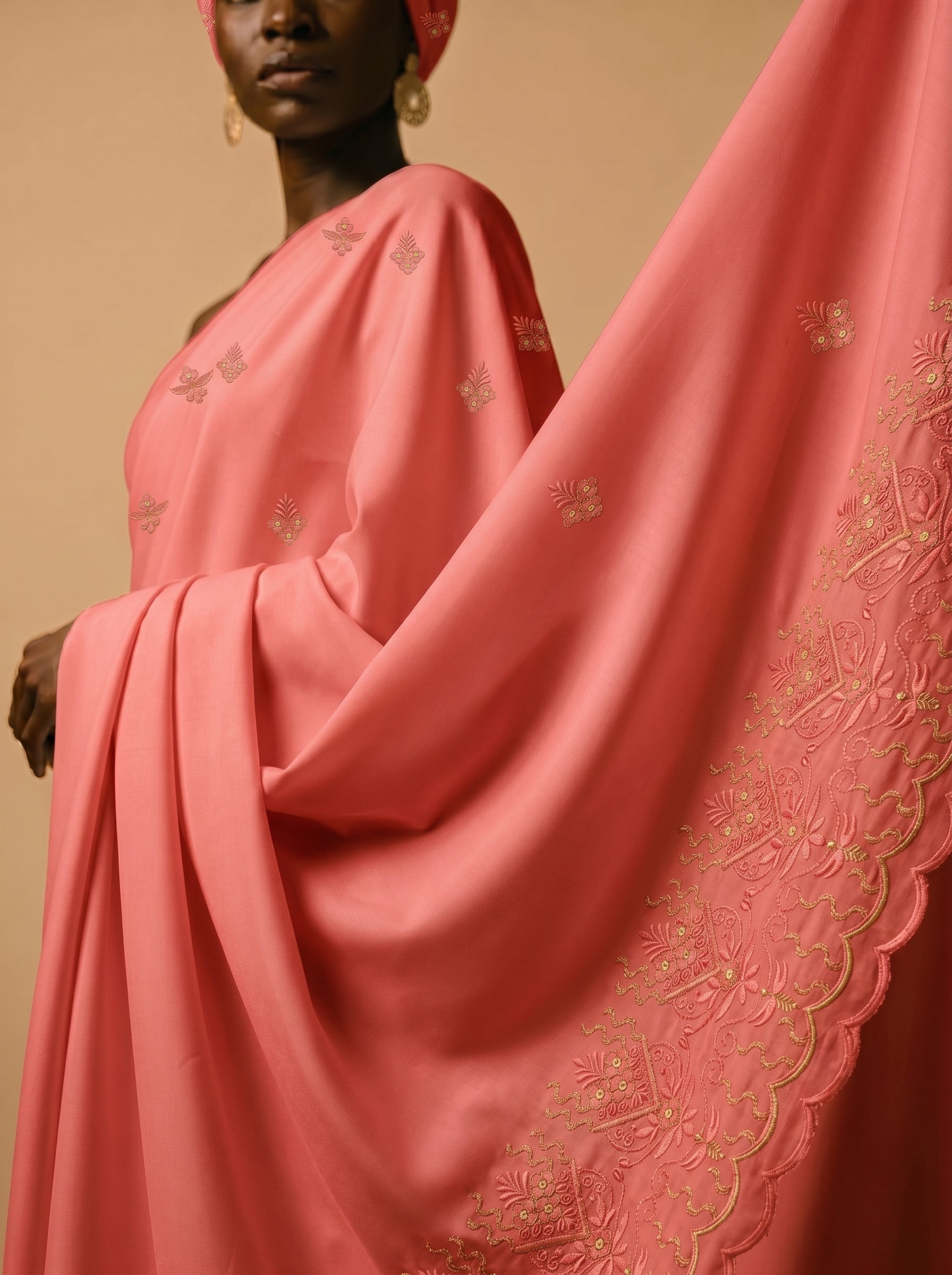 Classic floral embroidery on rich cotton base