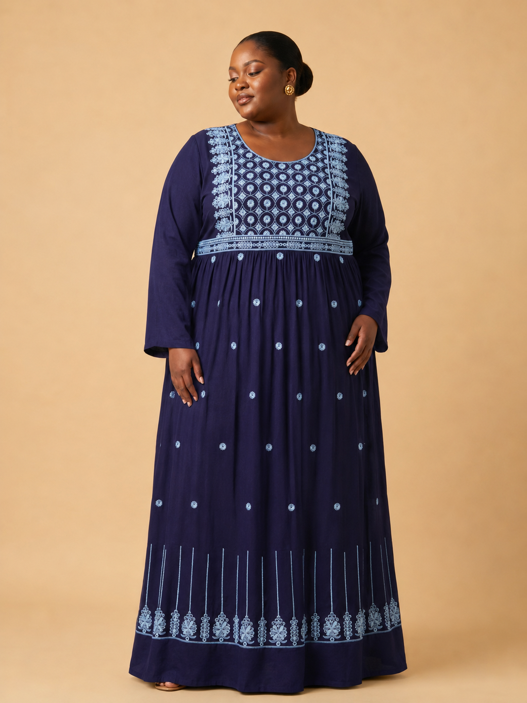 Classic butta embroidery on a rich midnight blue base