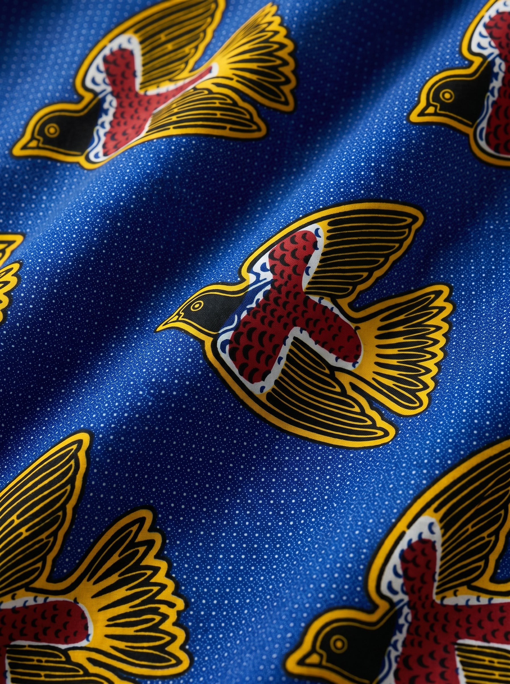 Blue bird print with dotted background