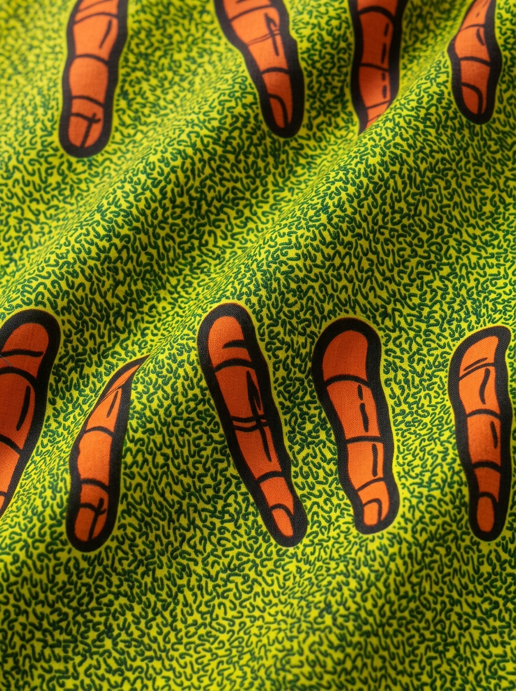 Playful fingers on a vibrant green canvas