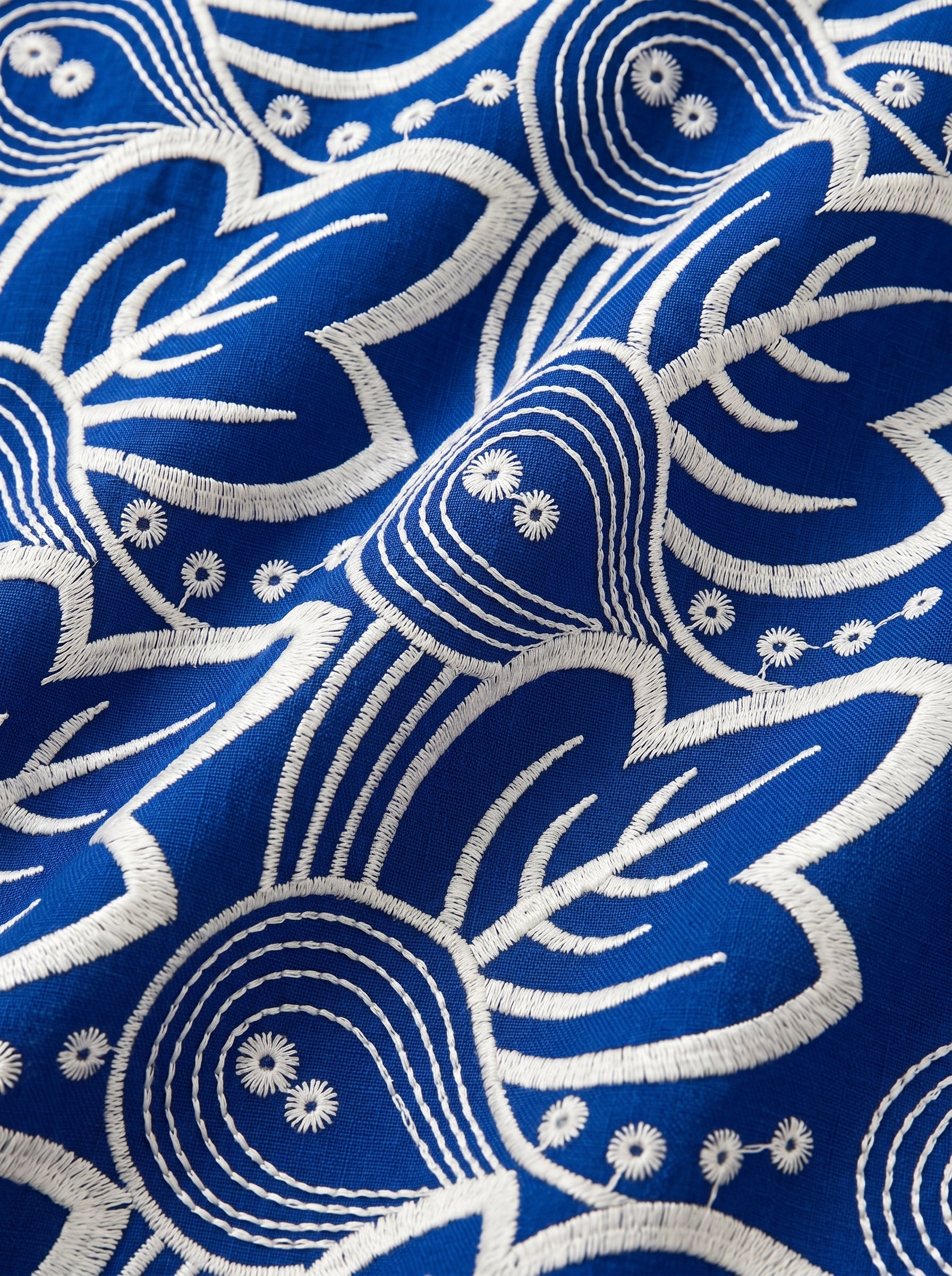 Bold floral border on rich royal blue base
