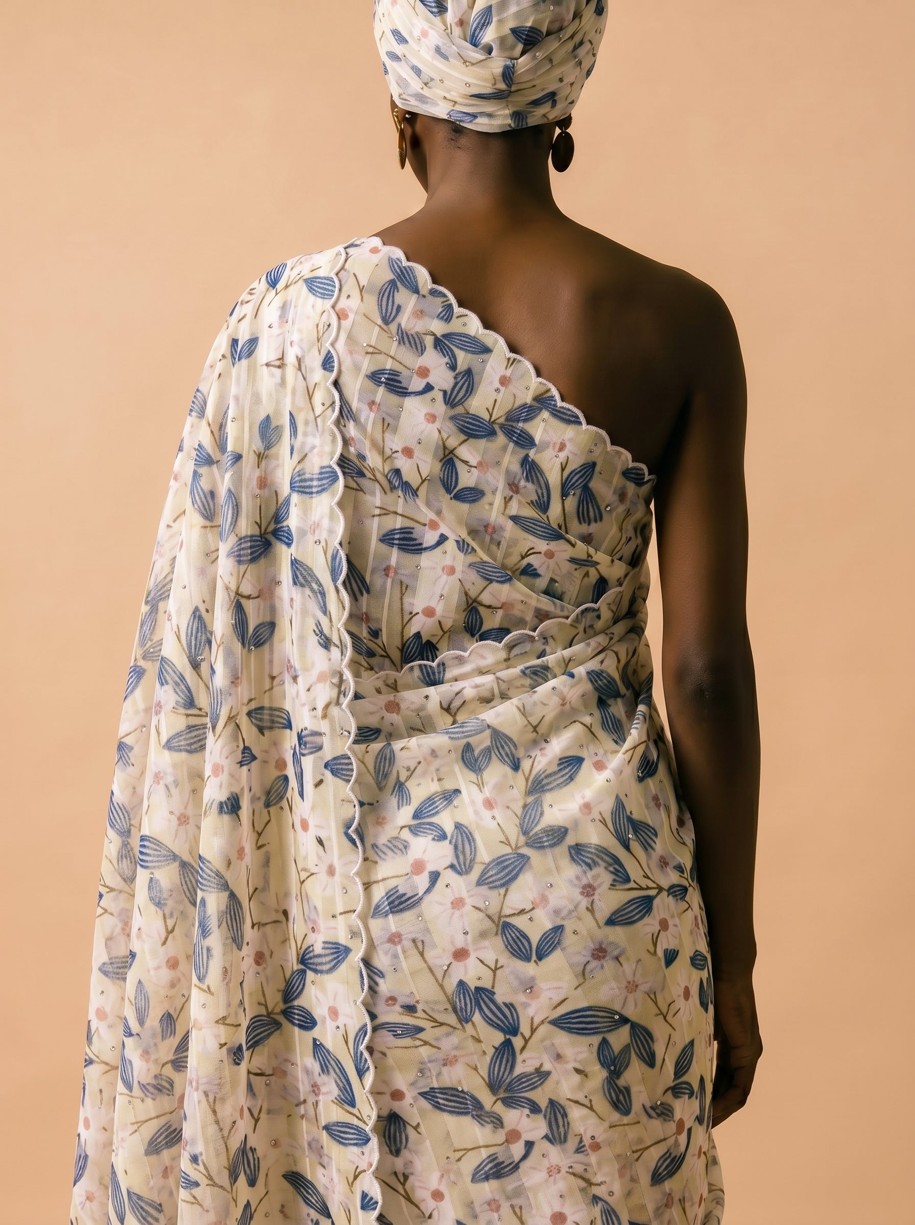 Muted floral-leaf print with soft elegance