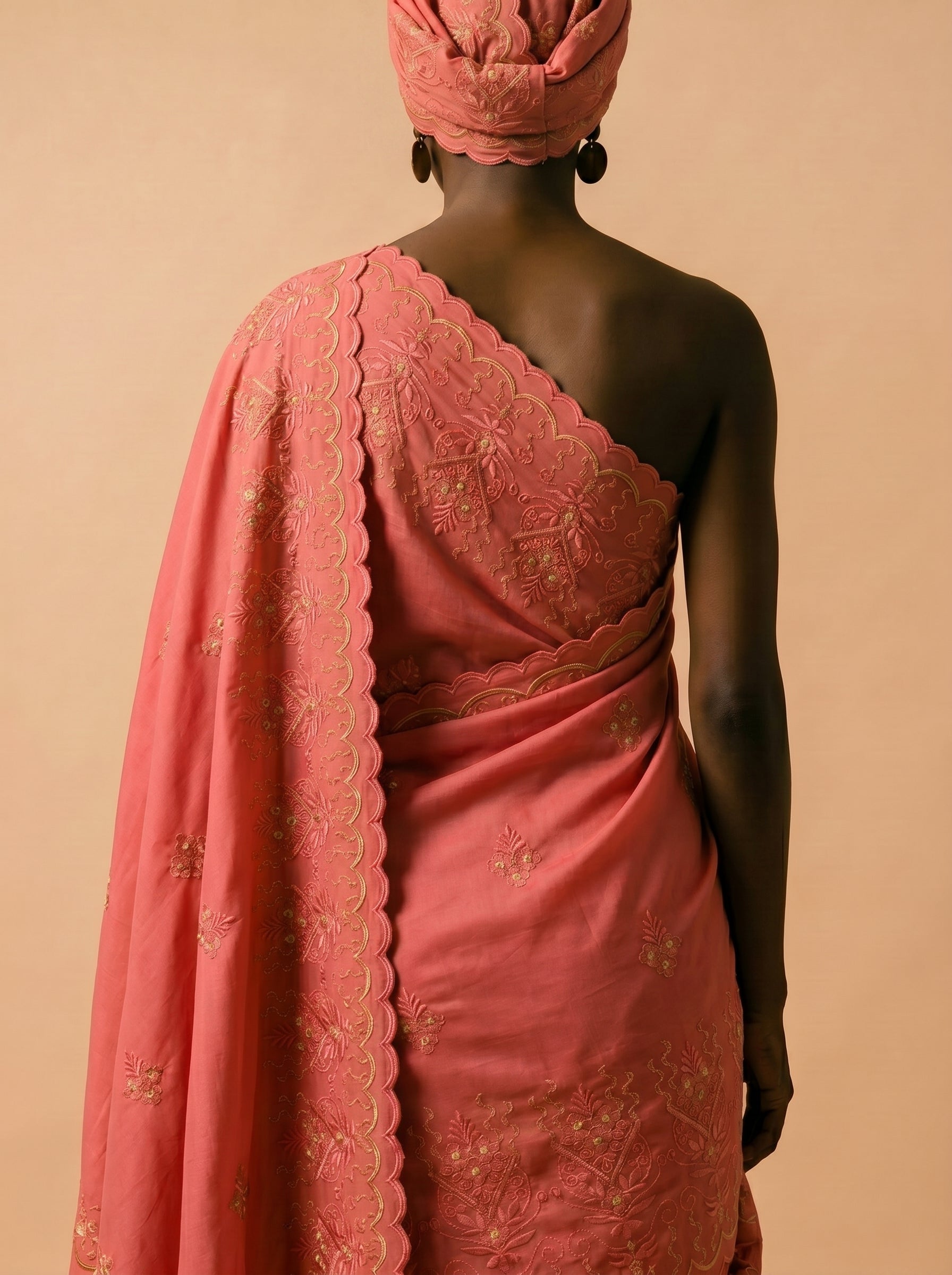 Classic floral embroidery on rich cotton base