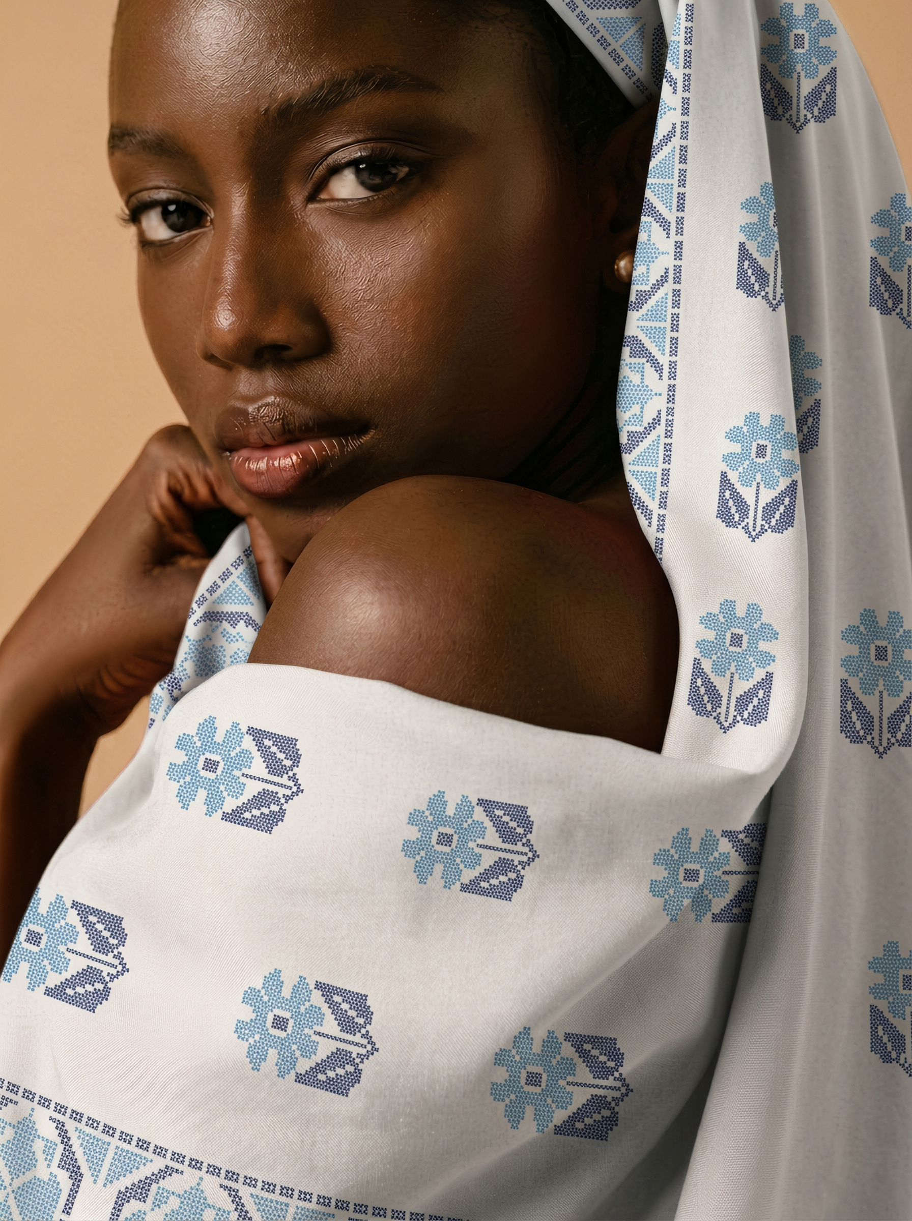 Serene blue prints on pure white