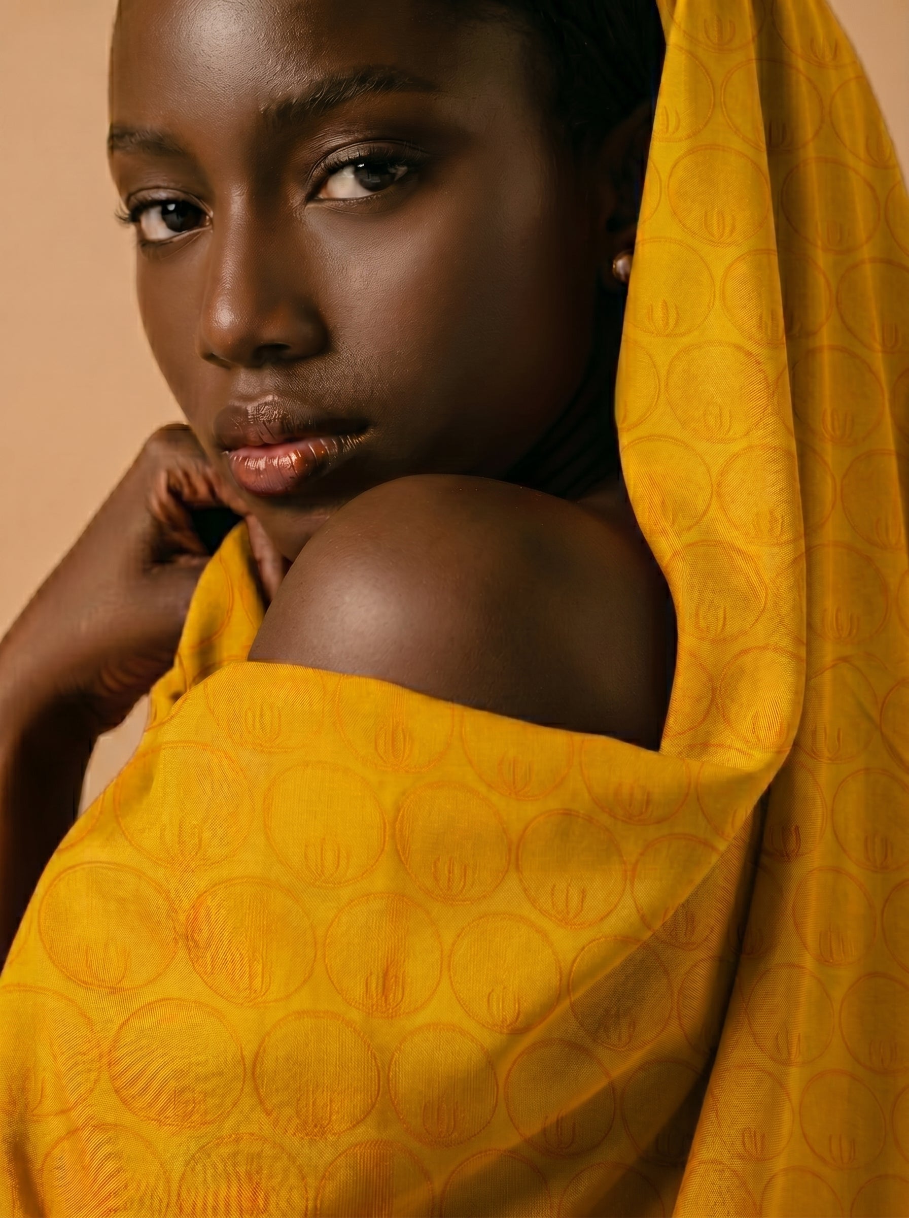 Rich mustard embroidery with heavy cutwork border