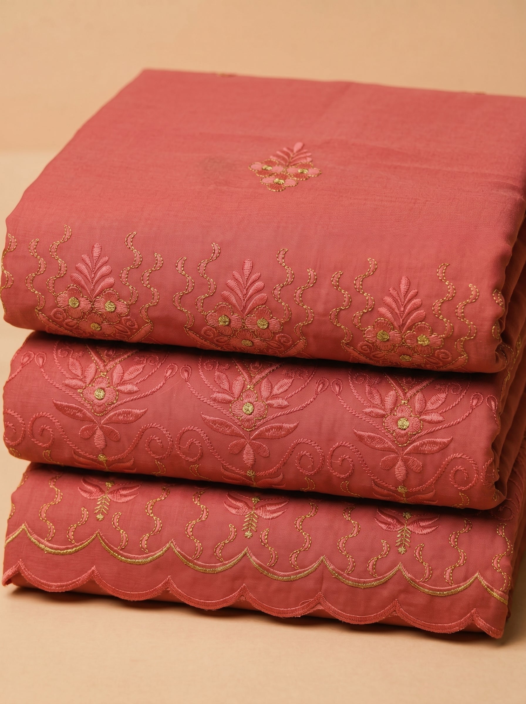 Classic floral embroidery on rich cotton base