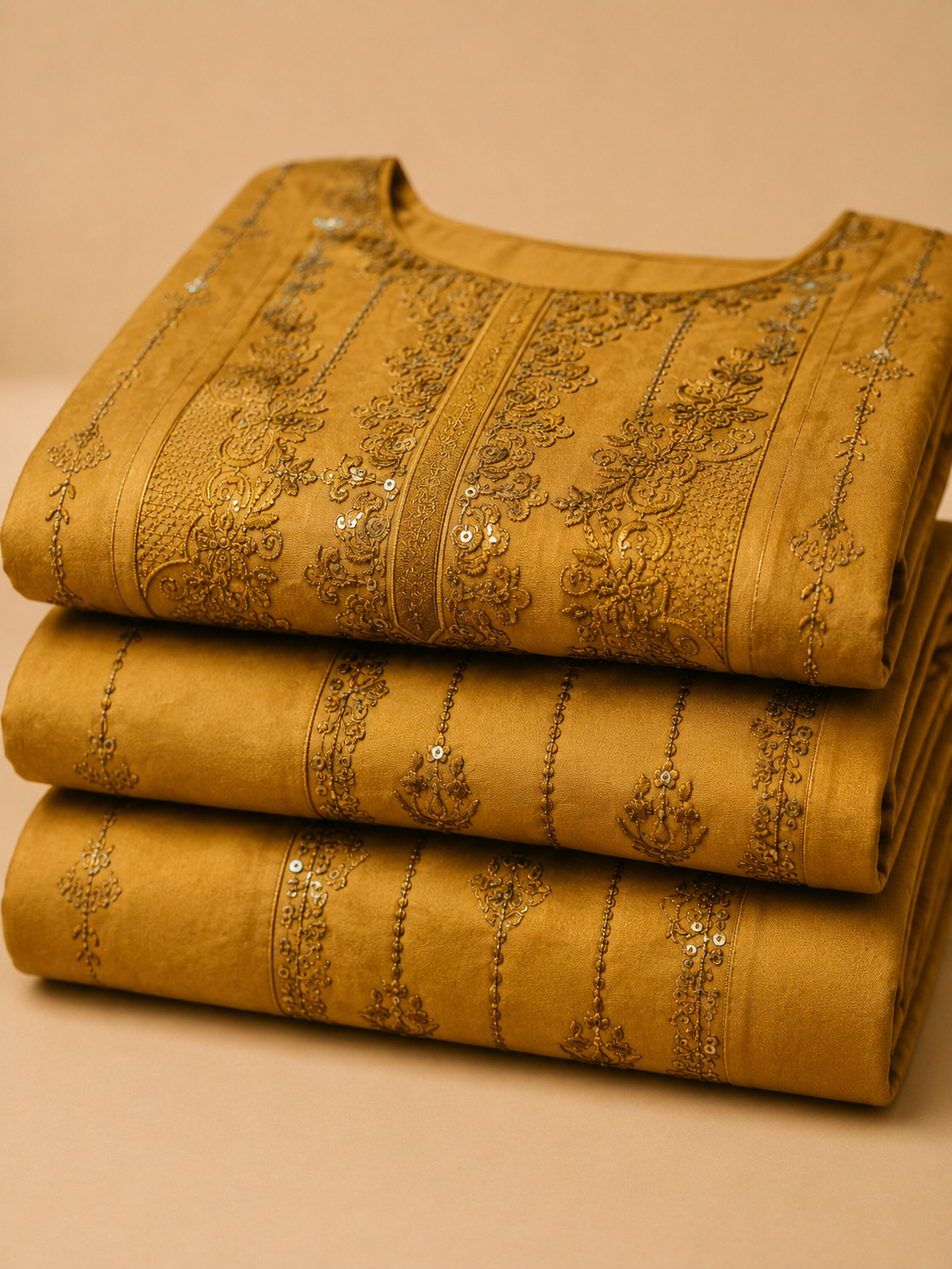 Elegant embroidery on a rich golden base
