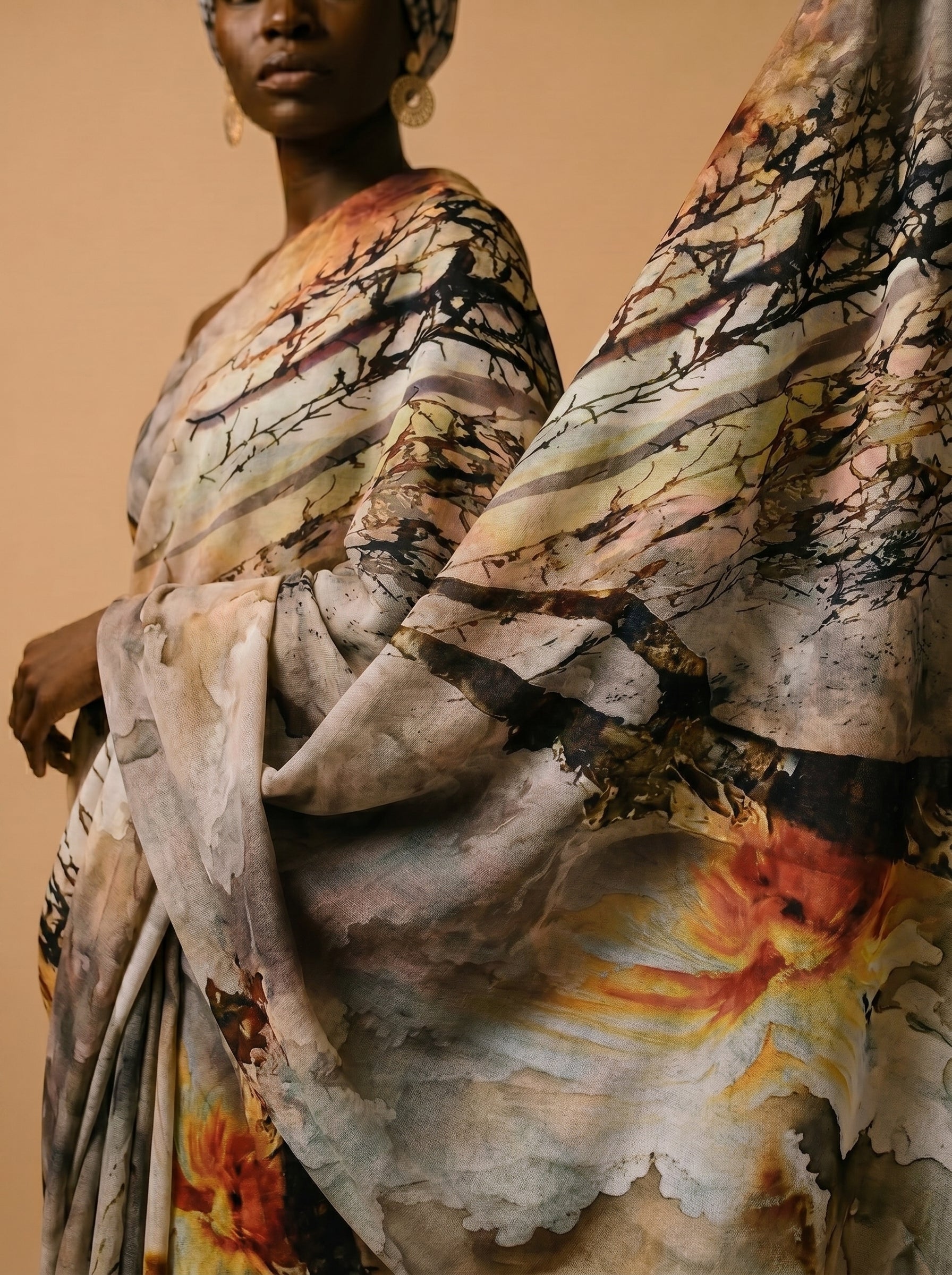 Premium Swiss voile fabric featuring a modern abstract water color print