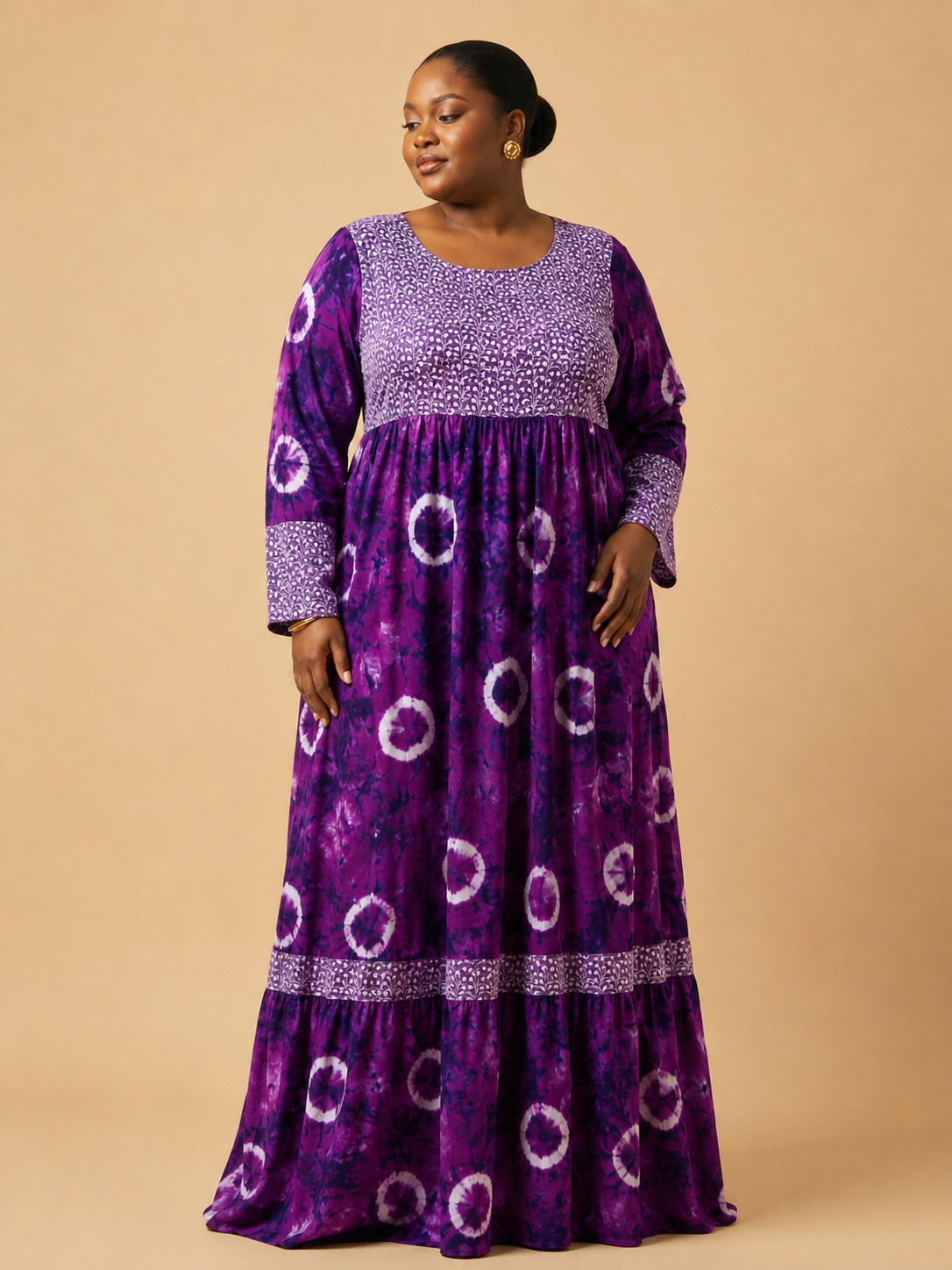 Tie-dye circles on a rich violet base