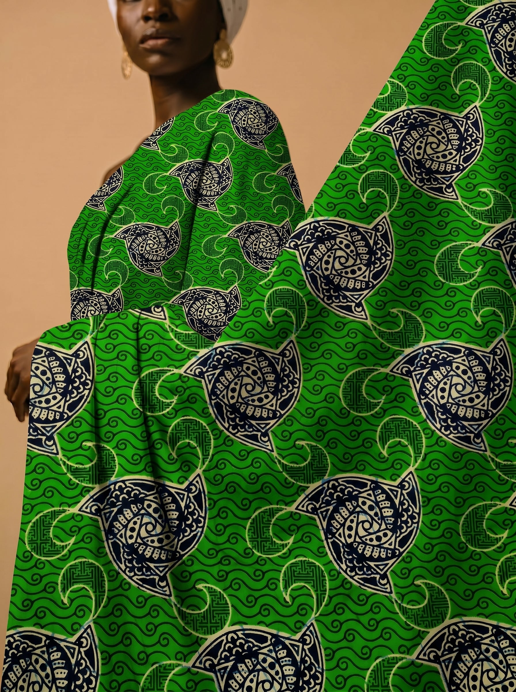 Sea turtle print with flowing wave patterns