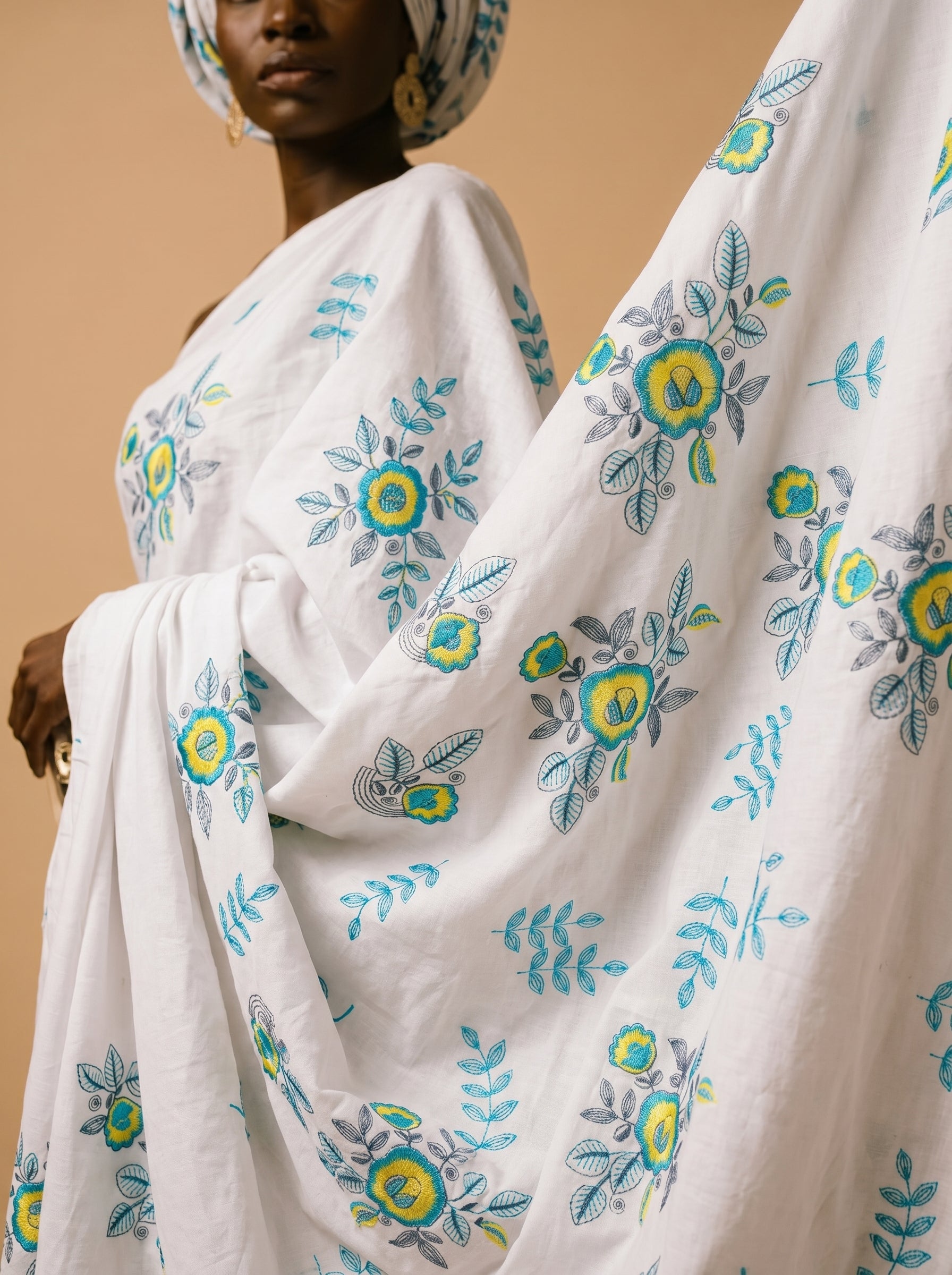 Cool-toned floral embroidery