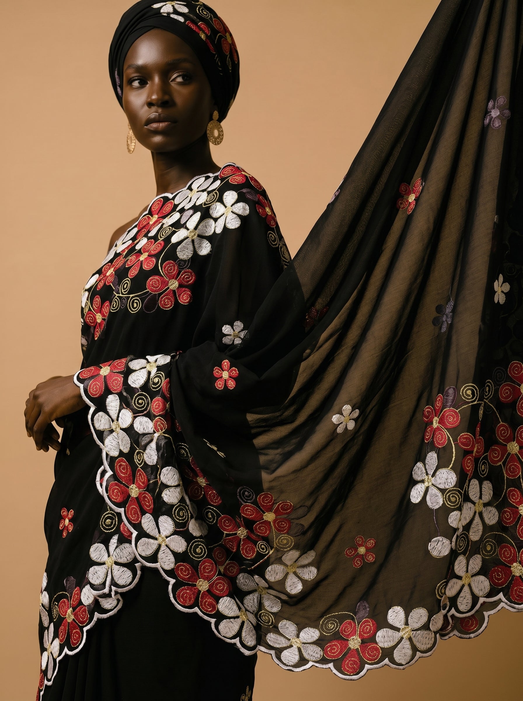 Floral buttas on rich navy Swiss voile