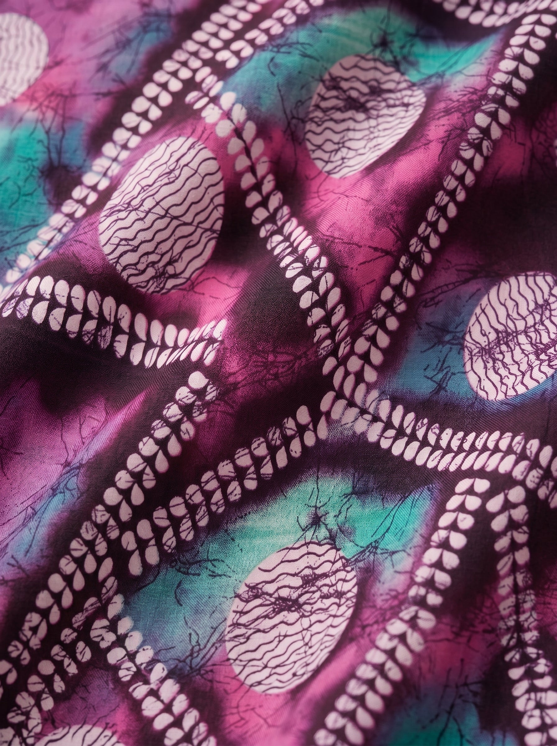 Bold batik abstract on rich satin finish