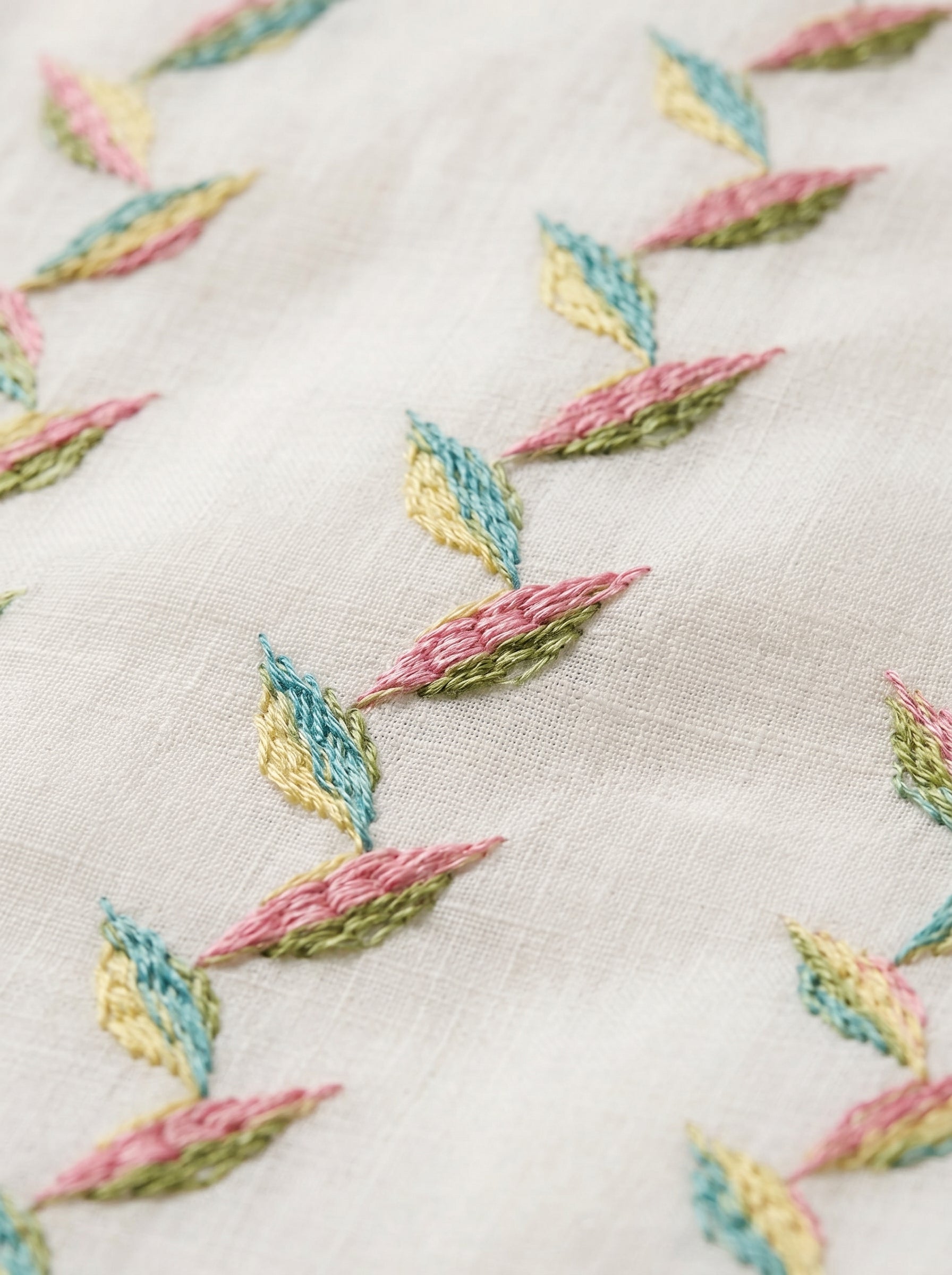 Multicolour embroidery on soft white cotton