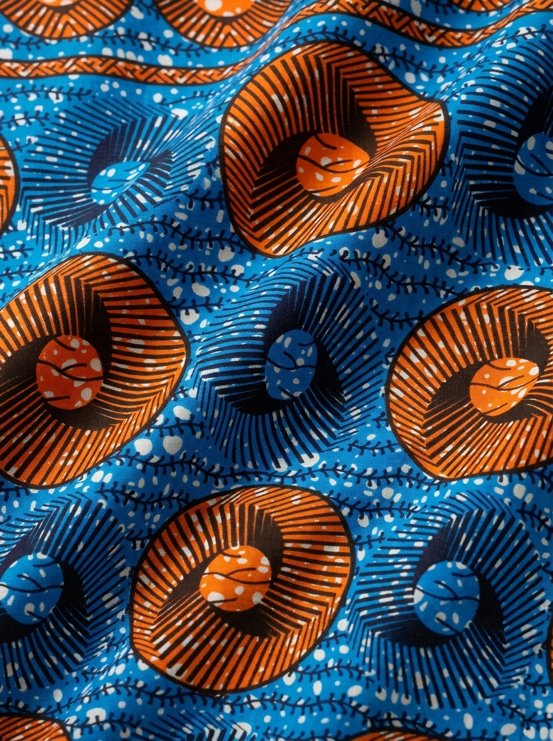 Rusty orange fans on an ocean blue base