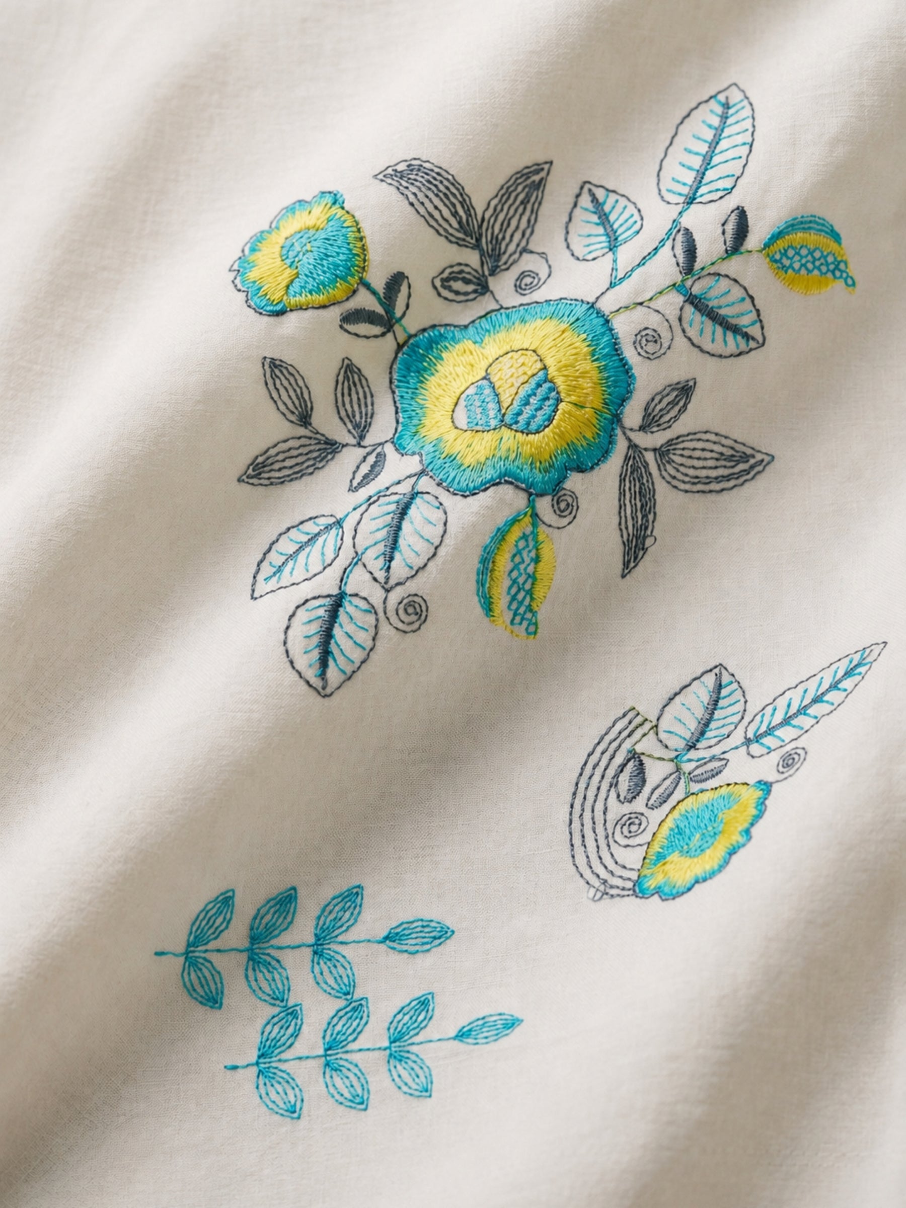Cool-toned floral embroidery