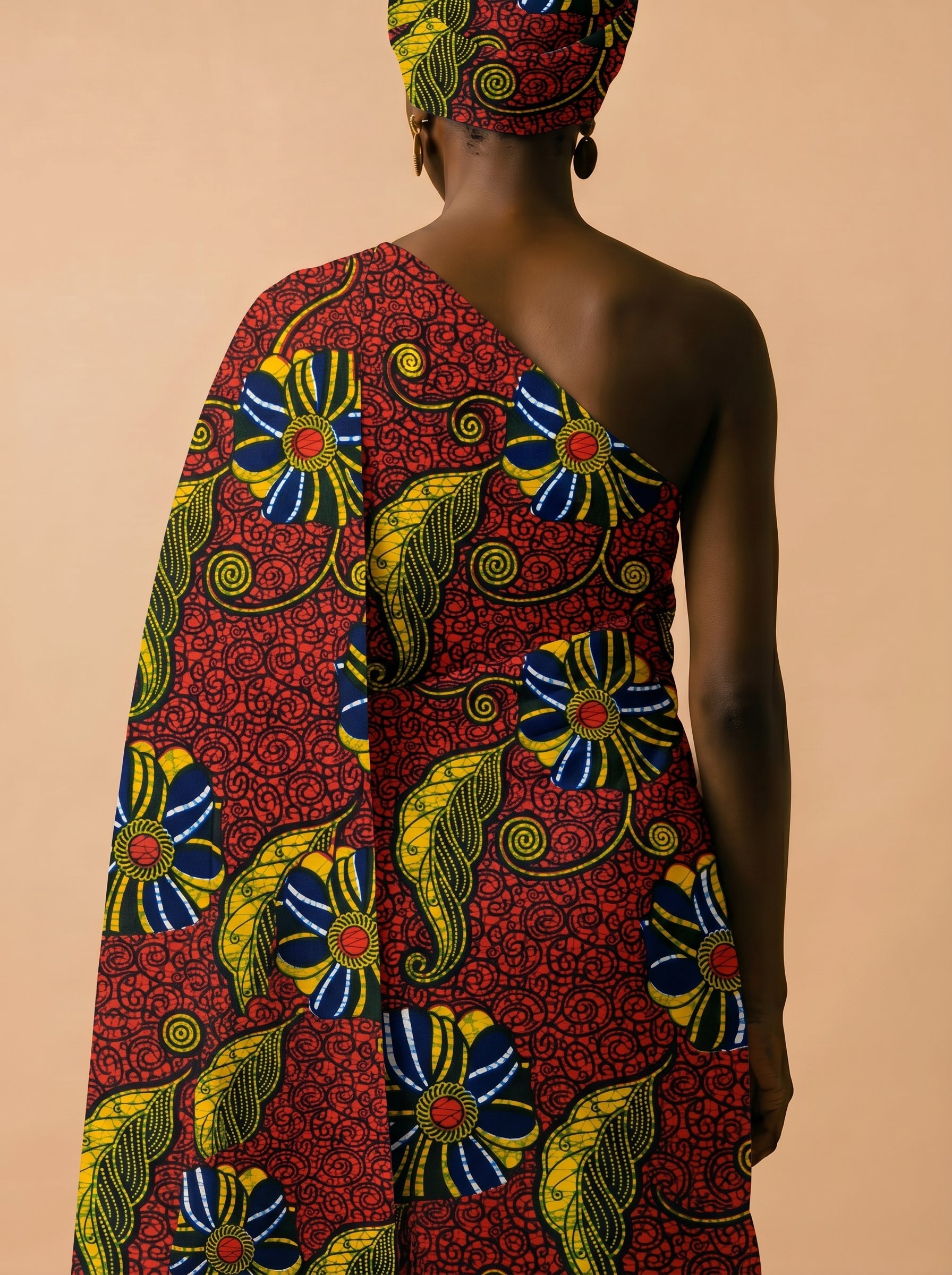 Bold floral wax print on rich red