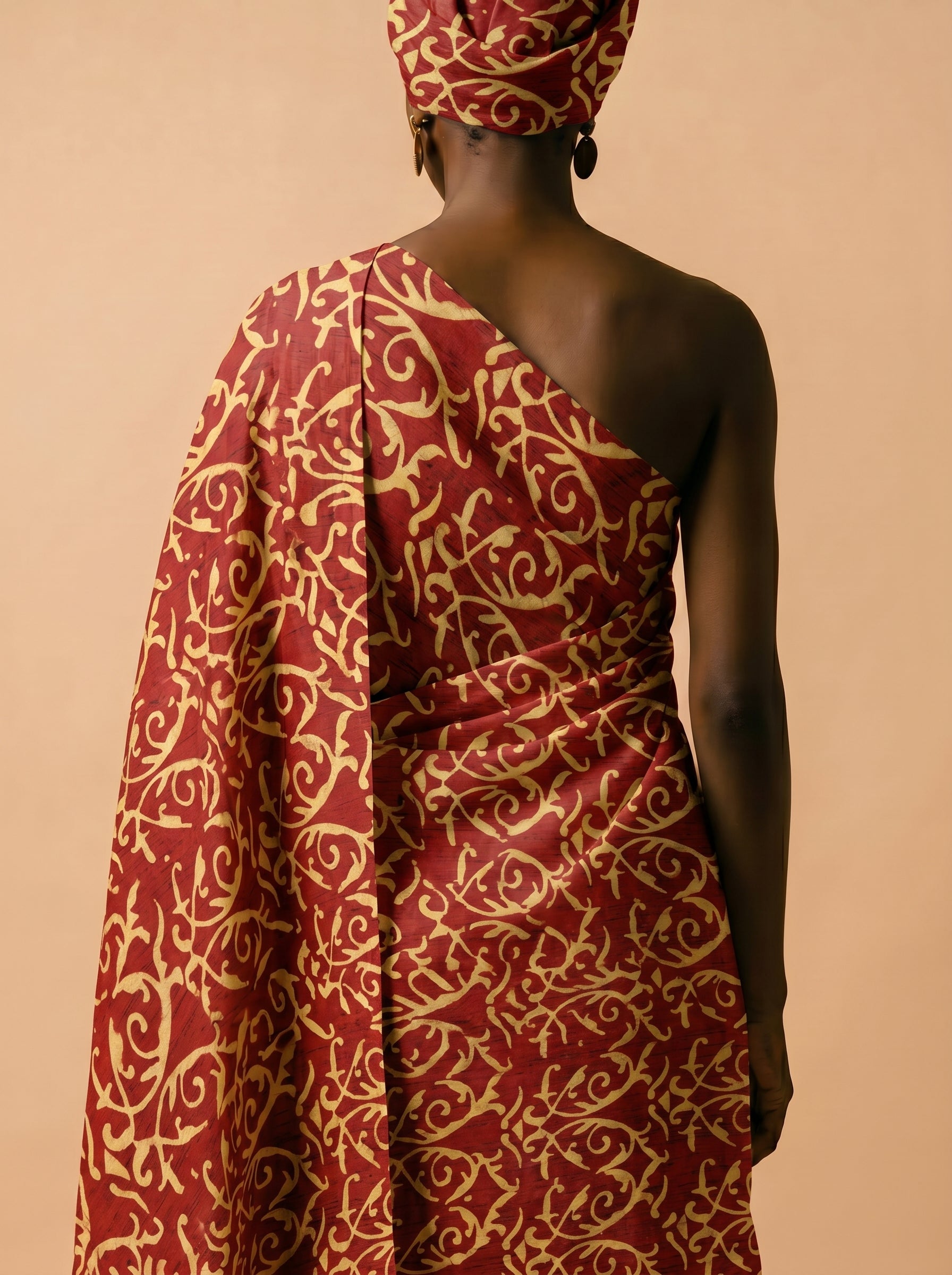 Earthy batik swirls on rich maroon