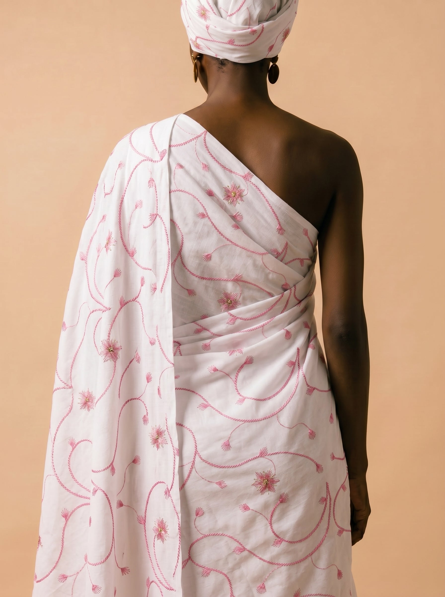 Soft floral vines embroidery on pure white cotton
