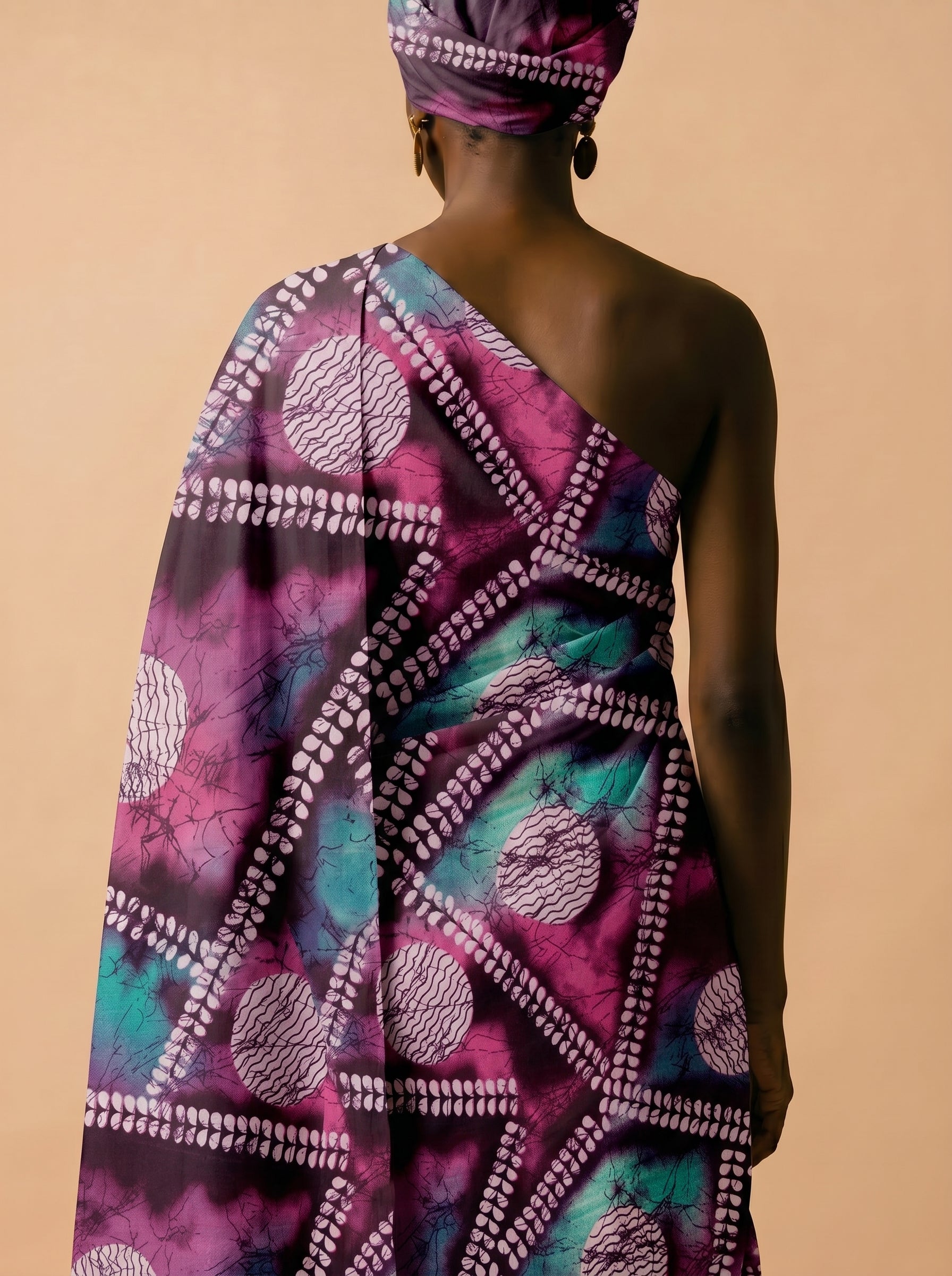 Bold batik abstract on rich satin finish