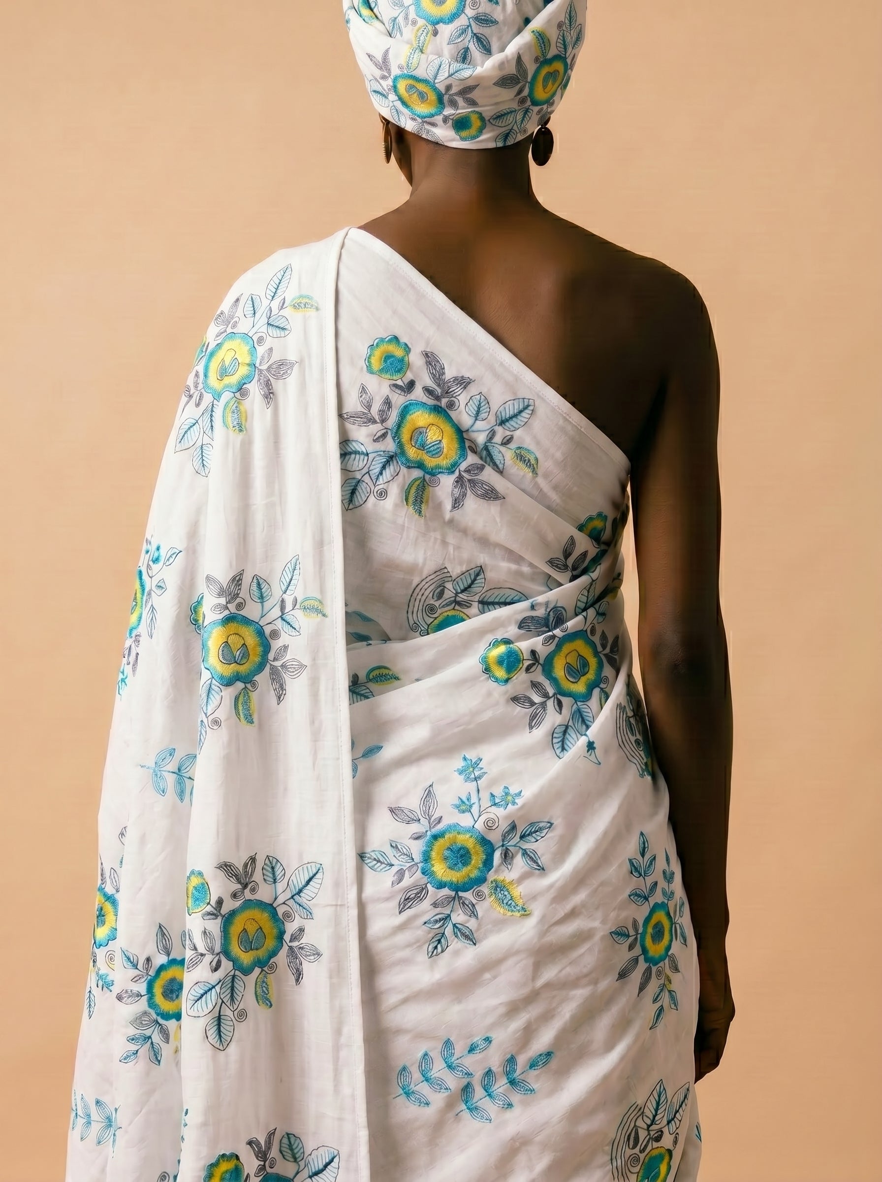 Cool-toned floral embroidery
