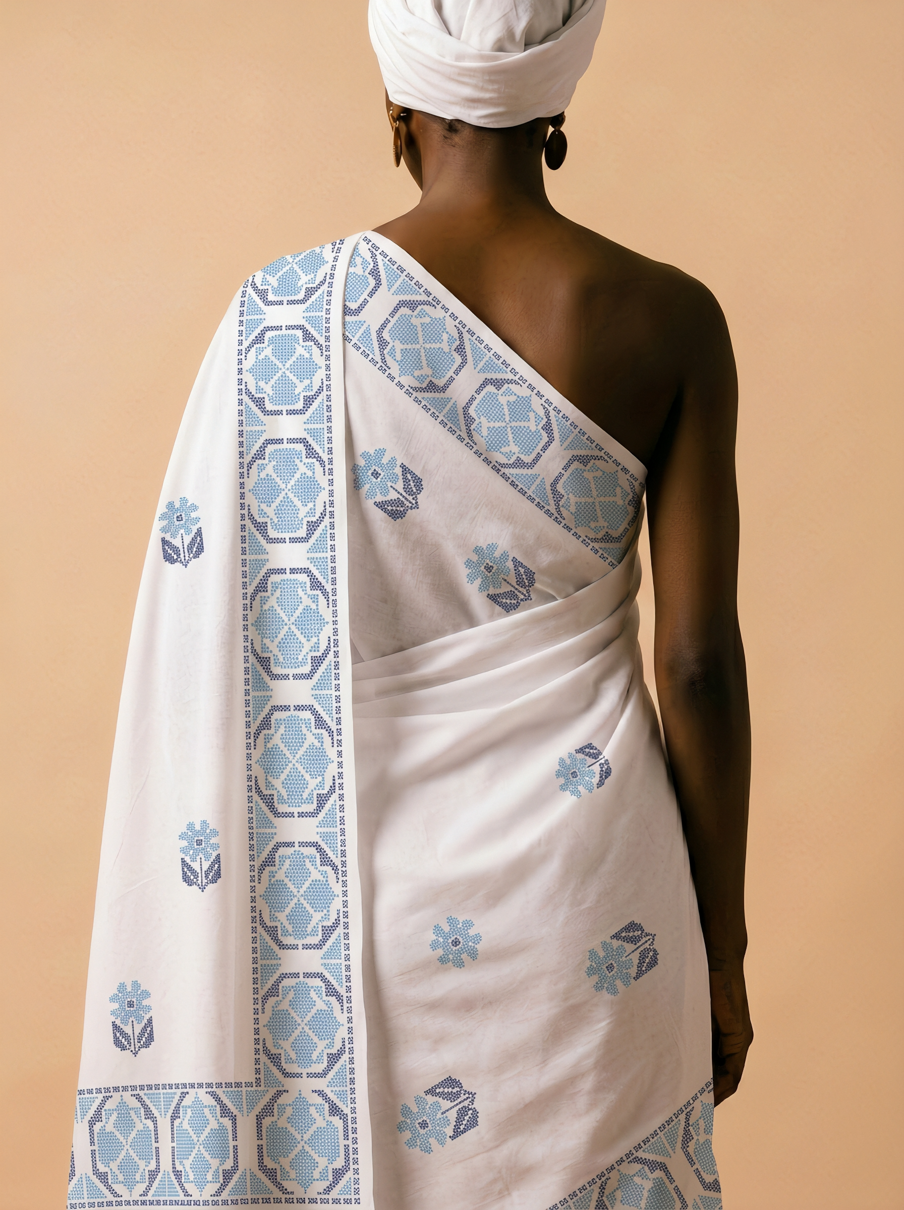 Serene blue prints on pure white