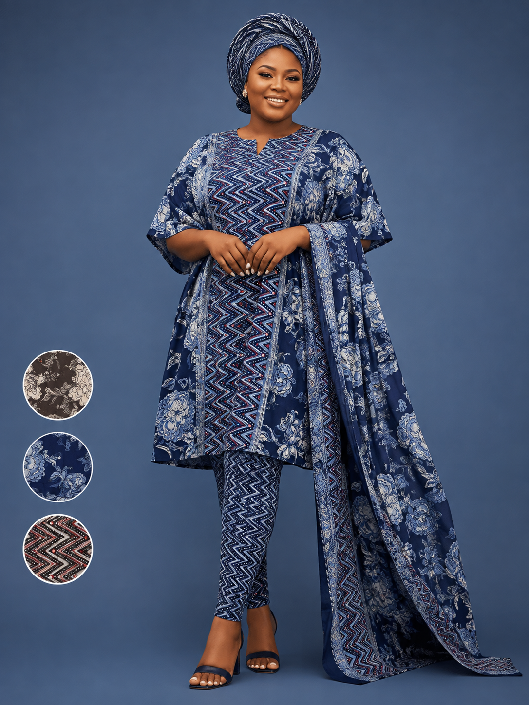 Blue Cotton Printed Set