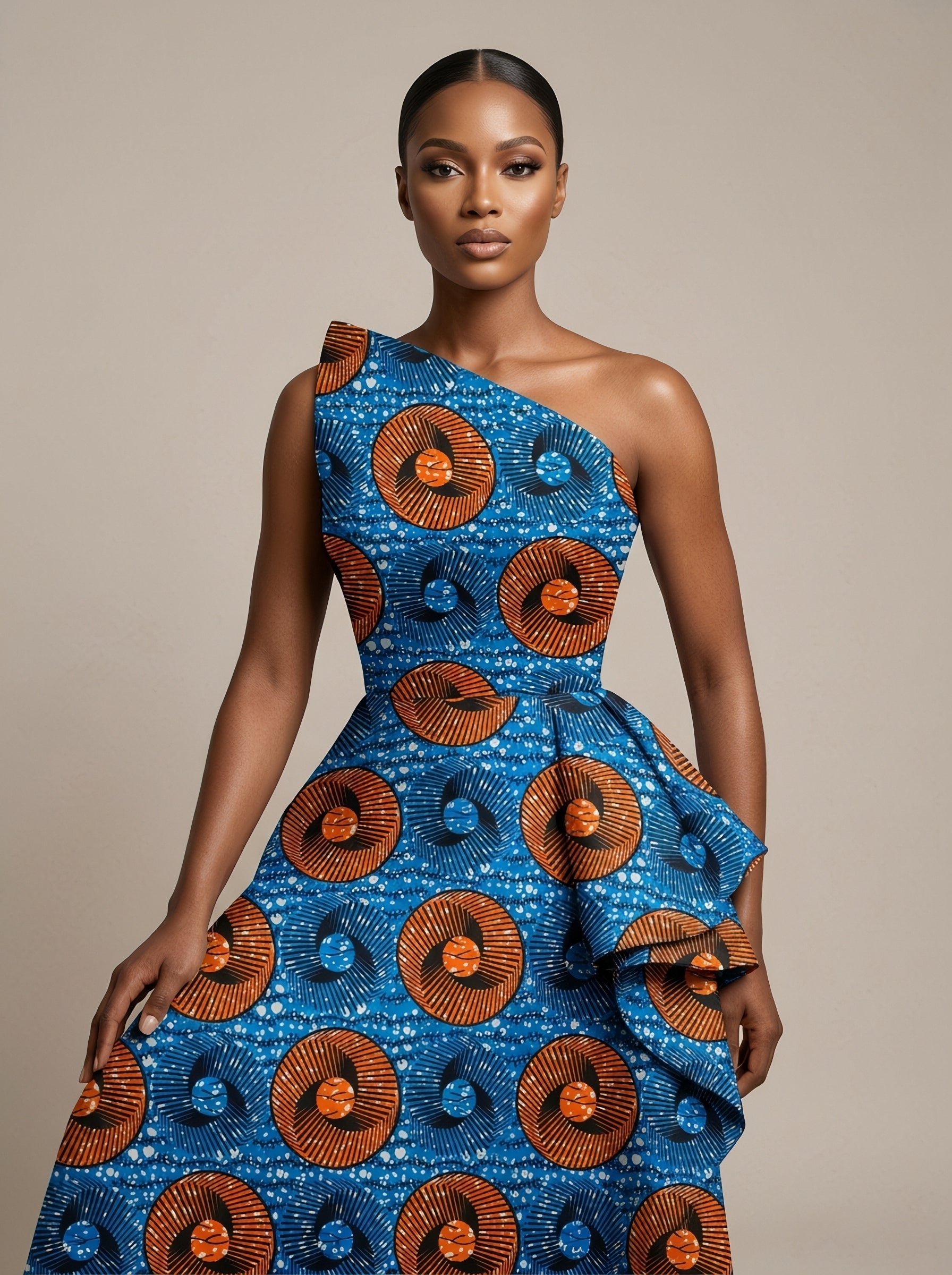 Rusty orange fans on an ocean blue base